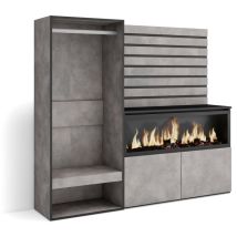 Skraut Home - Buffet, Bahut, Meuble de Rangement, 167x145x35 cm, Chambre à coucher, pièce, Cheminée électrique XXL, Vestiaire ouvert, Style moderne,