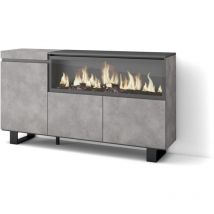 Skraut Home - Buffet salon et cuisine, Meuble de Rangement, Commode, 160, 3 Portes, Cheminée électrique XXL, Design industriel, Style moderne, Gris