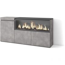 Skraut Home - Buffet salon et cuisine, Meuble de Rangement, Commode, 160, 3 Portes, Cheminée électrique XXL, Style moderne, Gris Ciment