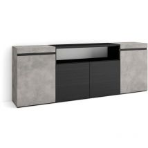 Buffet salon et cuisine, Meuble de Rangement, Commode, 200x75x35cm, 4 Portes, Meuble chaussure, Style moderne, Gris Ciment - Skraut Home