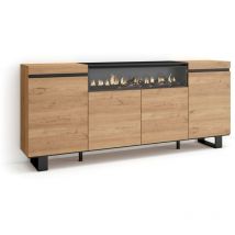 Skraut Home - Buffet salon et cuisine, Meuble de Rangement, Commode, 200x87x35cm, 4 Portes, Cheminée électrique, Design industriel, Style moderne,