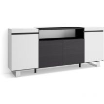 Skraut Home - Buffet salon et cuisine, Meuble de Rangement, Commode, 200x87x35cm, 4 Portes, Design industriel, Style moderne, Blanc et noir
