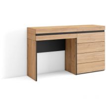 Skraut Home - Coiffeuse, Table maquillage, rangement, 127x75x35 cm, Avec tiroir, Commode, Buffet, Style moderne, Chêne