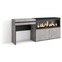 Skraut Home - Coiffeuse, Table maquillage, rangement, 177x75x35 cm, Avec tiroir, Cheminée électrique XXL, Style moderne, Gris Ciment