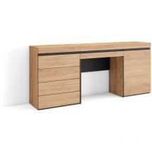 Skraut Home - Coiffeuse, Table maquillage, rangement, 177x75x35 cm, Avec tiroir, Commode, Buffet, Style moderne, Chêne