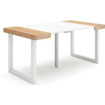Skraut Home - Consolle allungabile, Tavolo consolle allungabile , 160, Per 8 persone, Gambe in legno, Stile moderno, Rovere e bianco