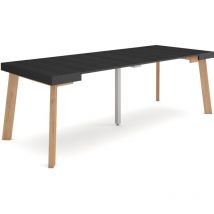 Skraut Home - Consolle allungabile, Tavolo consolle allungabile , 220, Per 10 persone, Gambe in legno, Stile moderno, Nero