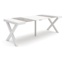 Skraut Home - Consolle allungabile, Tavolo consolle allungabile , 220, Per 10 persone, Gambe in legno, Stile moderno, Bianco e Grigio Cemento