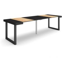 Skraut Home - Consolle allungabile, Tavolo consolle allungabile , 260, Per 12 persone, Gambe in legno, Stile moderno, Rovere e nero