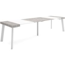 Skraut Home - Consolle allungabile, Tavolo consolle allungabile , 300, Per 14 persone, Gambe in legno, Stile moderno, Bianco e Grigio Cemento
