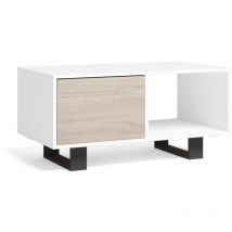 Couchtisch mit Türen, Esszimmer, Modell wind, Gestell Farbe Weiß, Türen Farbe Eiche, Maße 92x50x45cm Höhe. - Skraut Home