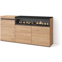 Skraut Home Credenza, Mobile, Cucina Madia, Mobile Ingresso 150x75x35cm 3 Porte Camino Elettrico Stile Moderno Rovere E Nero
