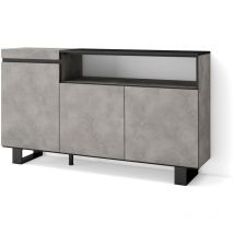 Skraut Home - Credenza, Mobile, Cucina, Madia, mobile ingresso, 150x87x35cm, 3 Porte, Design industriale, Stile moderno, Grigio Cemento