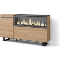 Skraut Home - Credenza, Mobile, Cucina, Madia, mobile ingresso, 160, 3 Porte, Camino elettrico xxl, Design industriale, Stile moderno, Rovere
