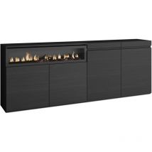 Credenza, Mobile, Cucina, Madia, mobile ingresso, 200x75x35cm, 4 Porte, Camino elettrico, Stile moderno, Nero - Skraut Home