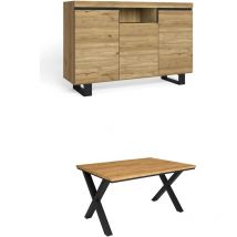 Ensemble de meubles de salon, Table 140 pieds x 6 convives, Crédence / Buffet 140 Tall, Chêne et Noir, Style Industriel - Skraut Home