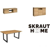 Ensemble de meubles de salon, Table 170 pieds u 8 convives, Meuble tv 140, Crédence / Buffet 140, Chêne et Noir, Style Industriel - Skraut Home