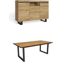Ensemble de meubles de salon, Table 200 Front Noir pieds u 10 convives, Crédence / Buffet 140 Tall, Chêne et Noir, Style Industriel - Skraut Home