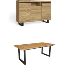 Ensemble de meubles de salon, Table 200 pieds u 10 convives, Crédence / Buffet 140 Tall, Chêne et Noir, Style Industriel - Skraut Home