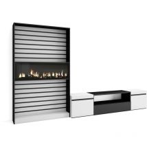 Skraut Home - Ensemble Meuble TV, Meuble Salon Complet, 310x186x35cm, Pour les TV jusqu'à 80", Cheminée électrique, Style moderne, Blanc et noir