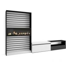 Skraut Home - Ensemble Meuble TV, Meuble Salon Complet, 310x186x35cm, Pour les TV jusqu'à 80", Cheminée électrique, Style moderne, Blanc et noir