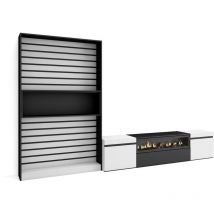 Ensemble Meuble tv, Meuble Salon Complet, 310x186x35cm, Pour les tv jusqu'à 80', Cheminée électrique, Style moderne, Blanc et noir - Skraut Home