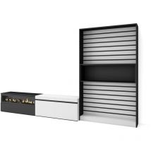 Ensemble Meuble tv, Meuble Salon Complet, 310x186x35cm, Pour les tv jusqu'à 80', Cheminée électrique, Style moderne, Blanc et noir - Skraut Home
