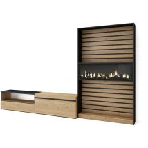 Skraut Home - Ensemble Meuble TV, Meuble Salon Complet, 310x186x35cm, Pour les TV jusqu'à 80", Cheminée électrique, Style moderne, Chêne et noir