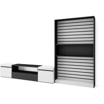 Ensemble Meuble tv, Meuble Salon Complet, 310x186x35cm, Pour les tv jusqu'à 80', Salon Complet, Style moderne, Blanc et noir - Skraut Home