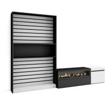 Skraut Home - Ensemble Meuble TV, Meuble Salon Complet, 260x186x35cm, Pour les TV jusqu'à 65", Cheminée électrique, Style moderne, Blanc et noir