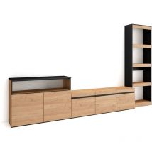 Ensemble Meuble tv, Meuble Salon Complet, 310x186x35cm, Pour les tv jusqu'à 65', Salon Complet, Style moderne, Chêne et noir - Skraut Home