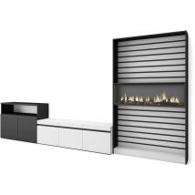 Skraut Home - Ensemble Meuble TV, Meuble Salon Complet, 360x186x35cm, Pour les TV jusqu'à 65", Cheminée électrique, Style moderne, Blanc et noir