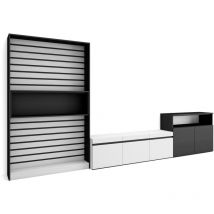 Ensemble Meuble tv, Meuble Salon Complet, 360x186x35cm, Pour les tv jusqu'à 65', Salon Complet, Style moderne, Blanc et noir - Skraut Home
