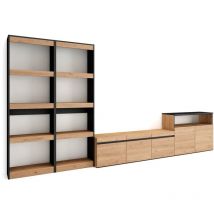Ensemble Meuble tv, Meuble Salon Complet, 370x186x35cm, Pour les tv jusqu'à 65', Salon Complet, Style moderne, Chêne et noir - Skraut Home