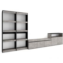 Ensemble Meuble tv, Meuble Salon Complet, 370x186x35cm, Pour les tv jusqu'à 65', Salon Complet, Style moderne, Gris Ciment - Skraut Home