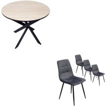 Ensemble Meubles, Lot de 4 chaises de salle à manger, Chaise tapissée, Table à manger ronde, Chêne/noir, Pieds noir - Skraut Home
