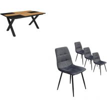Ensemble Meubles, Table à manger, 170, Chêne et noir, Style industriel, Table à manger, Lot de 4 chaises de salle à manger, Chaise tapissée - Skraut