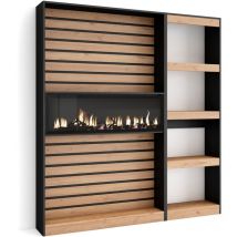 Skraut Home - Étagère Bibliothèque, Étagère de Rangement, 170x186x25cm, Salon Salle à manger Bureau, Cheminée électrique, Style moderne, Chêne et noir