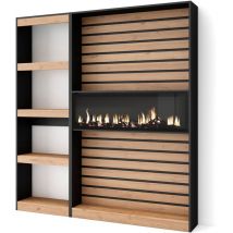 Skraut Home - Étagère Bibliothèque, Étagère de Rangement, 170x186x25cm, Salon Salle à manger Bureau, Cheminée électrique, Style moderne, Chêne et noir