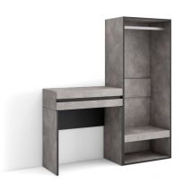 Skraut Home - Konsolentisch, Flurtisch, Beistelltisch für Eingang, 130x145x35 cm, mit Schublade, Offener Kleiderschrank, Moderner Stil, Zementgrau