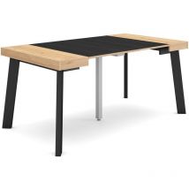 Mesa Consola extensible, Mesa comedor plegable, 160, Para 8 comensales, Patas de madera, Estilo Moderno, Roble y negro - Skraut Home