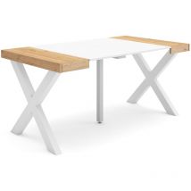 Skraut Home - Mesa Consola extensible, Mesa comedor plegable, 160, Para 8 comensales, Patas madera maciza, Estilo Moderno, Roble y blanco