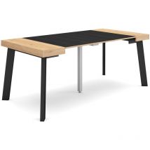 Mesa Consola extensible, Mesa comedor plegable, 180, Para 8 comensales, Patas de madera, Estilo Moderno, Roble y negro - Skraut Home