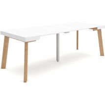 Skraut Home - Mesa Consola extensible, Mesa comedor plegable, 220, Para 10 comensales, Patas de madera, Estilo Moderno, Blanco