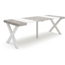 Skraut Home - Mesa Consola extensible, Mesa comedor plegable, 220, Para 10 comensales, Patas madera maciza, Estilo Moderno, Blanco y Gris Cemento