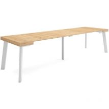 Mesa Consola extensible, Mesa comedor plegable, 300, Para 14 comensales, Patas de madera, Estilo Moderno, Roble - Skraut Home