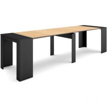 Mesa Consola extensible, Mesa comedor plegable, 300, Para 14 comensales, Comedor y cocina, Estilo Moderno, Negro y roble - Skraut Home