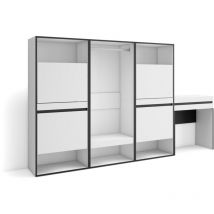 Meuble à Chaussures, Meuble Rangement Chaussures, 250x145x35 cm, Chambre à coucher, pièce, Vestiaire ouvert, Coiffeuse, Style moderne, Blanc - Skraut