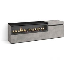 Meuble tv, Banc Télé, Grand espace de Rangement, 150x45x35cm, Pour les tv jusqu'à 65', Cheminée électrique, Style moderne, Gris Ciment - Skraut Home