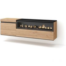 Skraut Home - Meuble tv, Banc Télé, Grand espace de Rangement, 150x45x35cm, Pour les tv jusqu'à 65', Cheminée électrique, Suspendu, Mural, Style